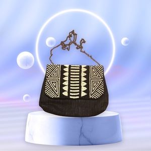 FROM ST XAVIER Women's Black/White Beaded  Clutch Purse Shoulder Bag